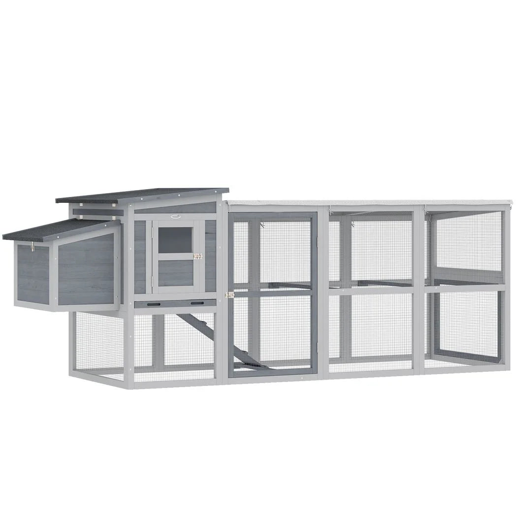 PawHut Large Chicken Coop, Wooden Hen House with Covered Run, Nesting Box, Pull-Out Tray, Opening Asphalt Roof