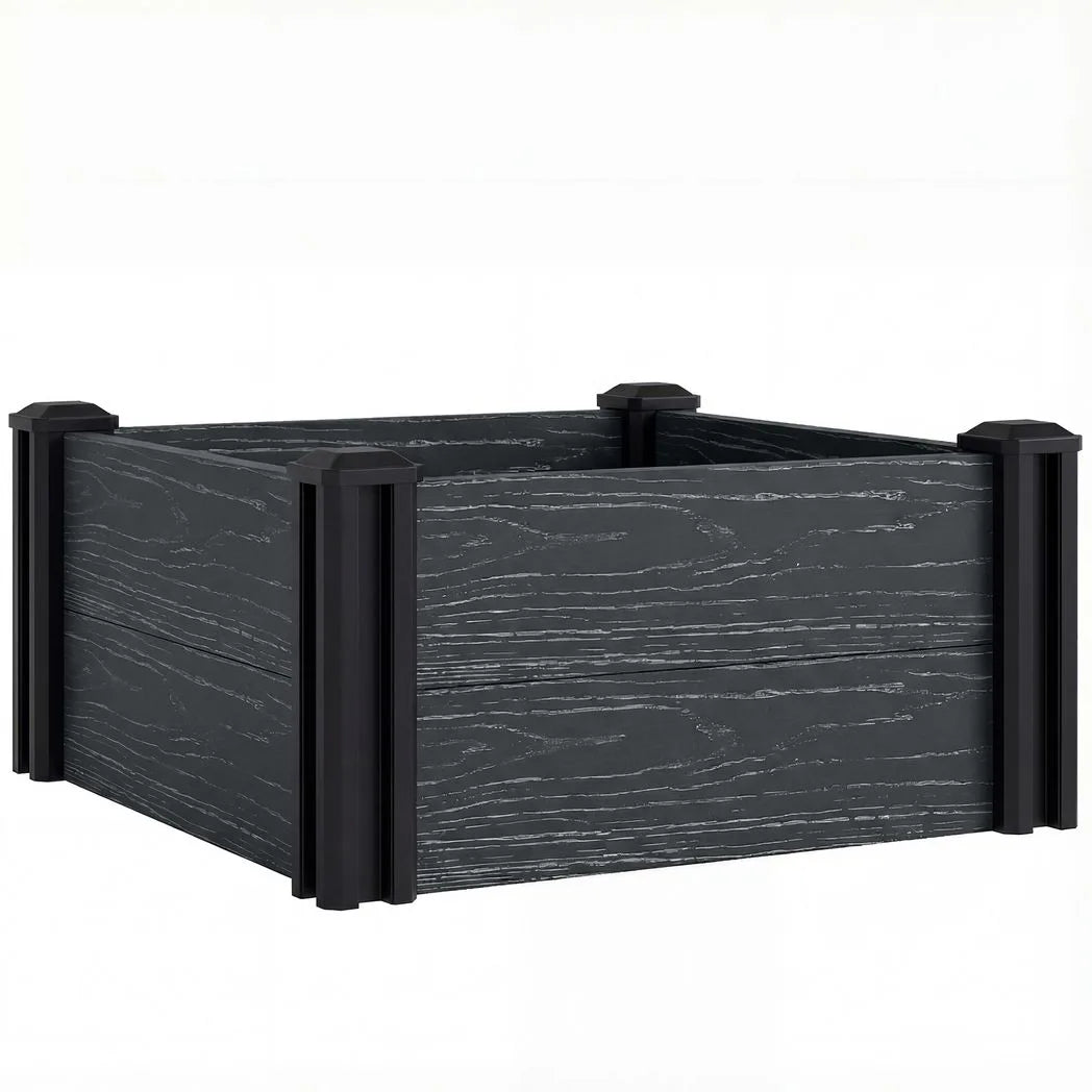 Outsunny Vinyl Raised Garden Bed Kit, 2 x 2 x 1ft Modular Elevated Garden Box with Slotting Legs and Open Bottom, Dark Grey