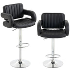 Bar Stools Adjustable Swivel Kitchen Chairs with Backrest Armrest Set of 2 PU Leather Black