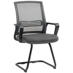 Padded Meeting Office Chair, Ergonomic Desk Chair No Wheels with Sled Base for Bedroom, Waiting, Reception, Dark Grey