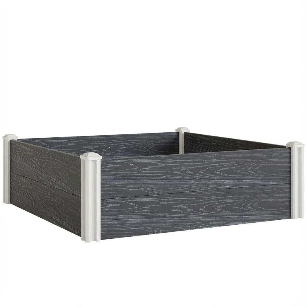 Outsunny Vinyl Raised Garden Bed Kit, 3 x 3 x 1ft Modular Elevated Garden Box with Slotting Legs and Open Bottom, Dark Grey