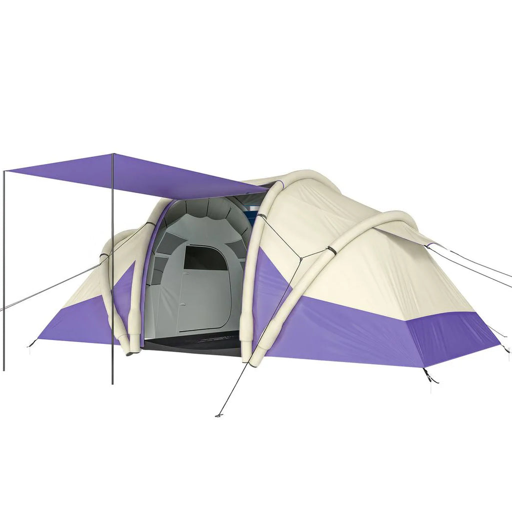 Outsunny Inflatable Tent 2 Bedroom Tunnel Design Windproof Air Tent with Carry Bag for 4 Person