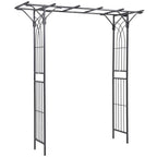 Outsunny 210cm Decorative Metal Garden Trellis Arch with Durable Steel Tubing & Elegant Scrollwork, Great for Weddings, Dark Gre