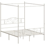 Canopy Bed Frame Double Size, Metal Platform Bed Frame with Headboard and Footboard, Underbed Storage, White