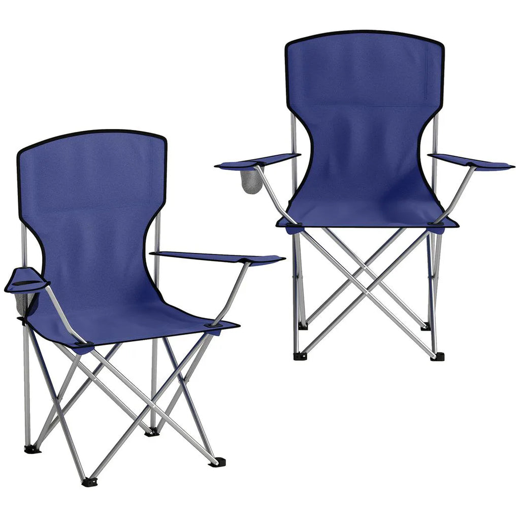 Outsunny Camping Chair Set of 2 Portable Folding Outdoor Camp Chair with Cup Holders and Carry Bag Dark Blue