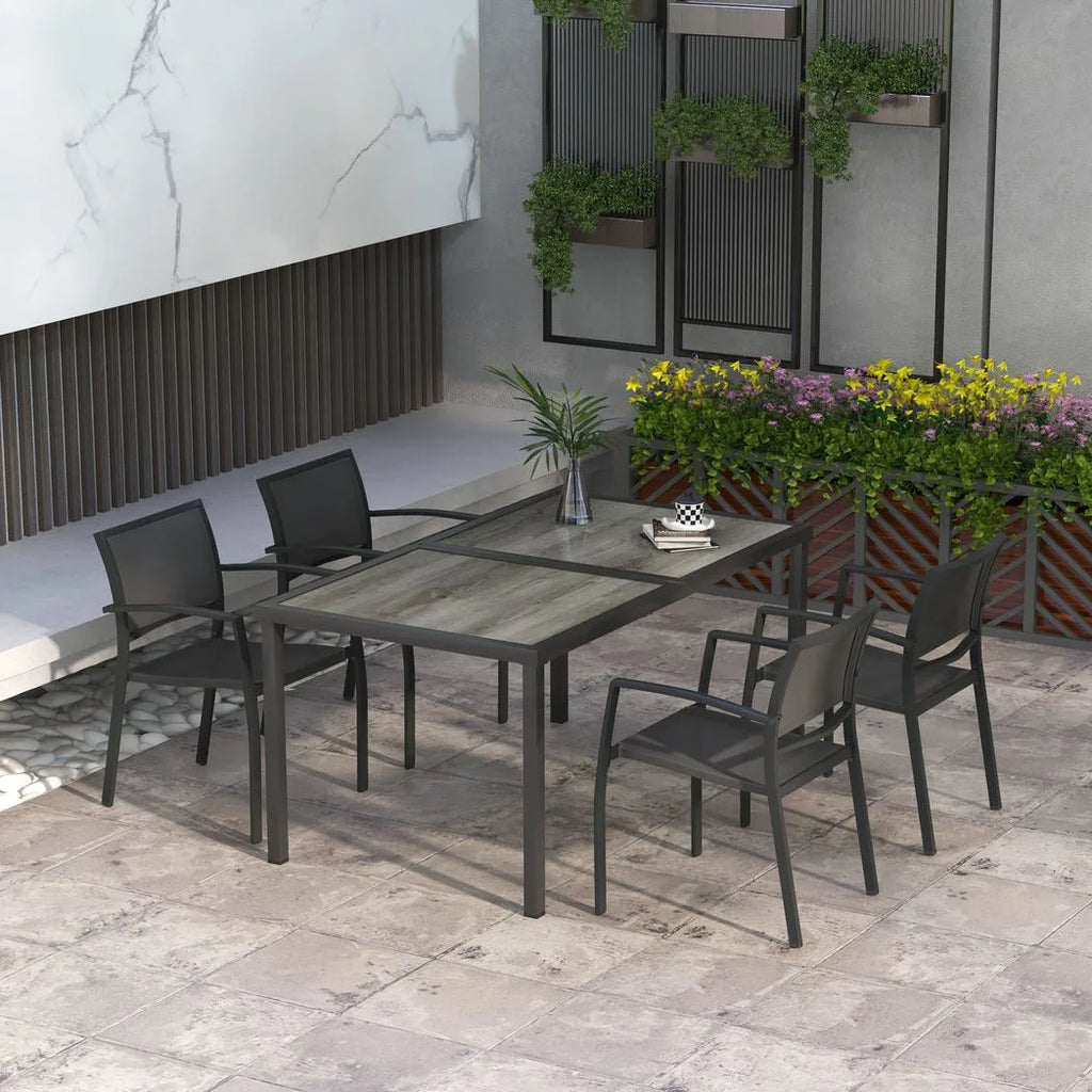 Outsunny Five-Piece Casual Outdoor Dining Set, with Wood-Effect Table - Grey