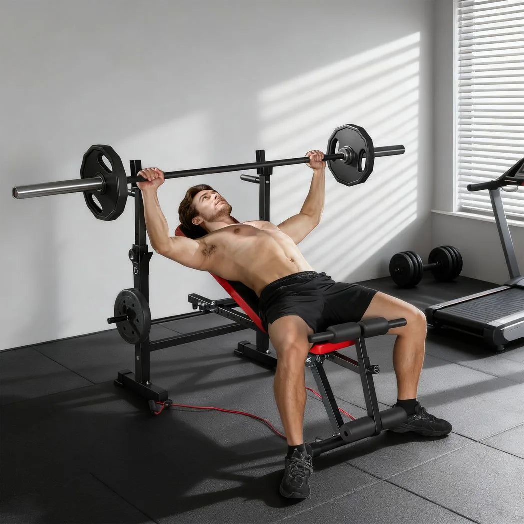 SPORTNOW Adjustable Weight Bench with Squat Rack and Dip Stand