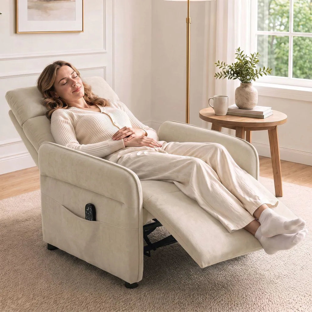 Push-Back Recliner with Massage & Heat — Beige