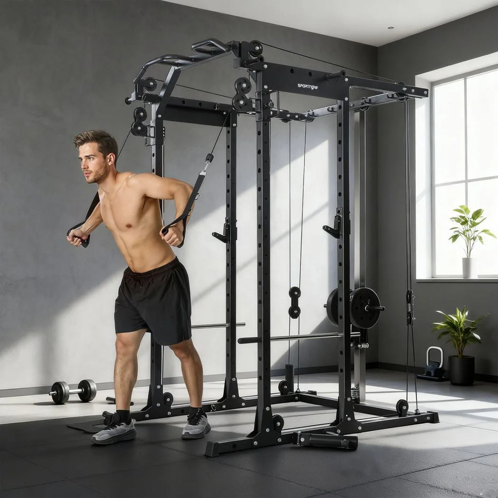 SPORTNOW Cable Crossover Machine, with Lat-Pull Down System