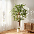 150cm Artificial Ficus Tree, Fake Potted Tree with Solid Wood Trunk and Pot for Indoor, Green
