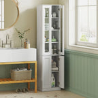 Tall Bathroom Storage Cabinet, 6-Tier Slim Bathroom Cabinet with Adjustable Shelf, 4 Soft-Close Doors, White