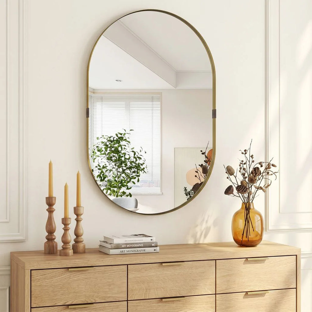 Wall Mirror, Bathroom Mirror with Elevated Aluminium Alloy Frame, 60 x 90 cm, Gold Tone