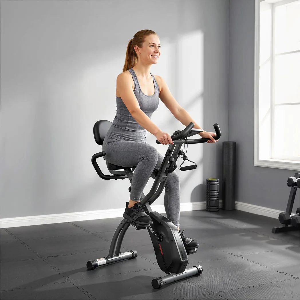 SPORTNOW 4-In-1 Folding Exercise Bike with Resistance Bands, Bluetooth App, 8-Level Magnetic Resistance, LCD Display, Black