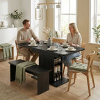 Extendable Dining Table for 4-6 People, 110-130cm Kitchen Table with 6 Open Shelves, Black