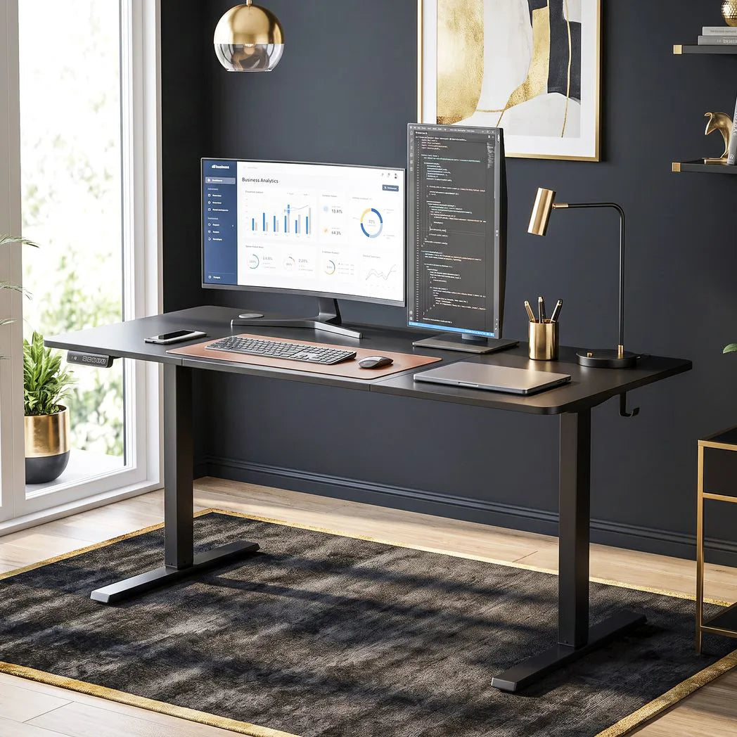 Standing Desk Memory Control Height Adjustable Desk 2 Cable Holes LED Display Sit Stand Desk Black