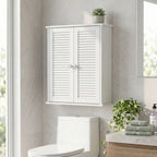 Bathroom Cabinet, Bathroom Wall Cabinet with Louvered Doors and Adjustable Shelf Storage for Kitchen, White