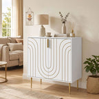 Modern Kitchen Cupboard, Storage Cabinet with 2 Doors, Adjustable Shelf and Metal Legs, White
