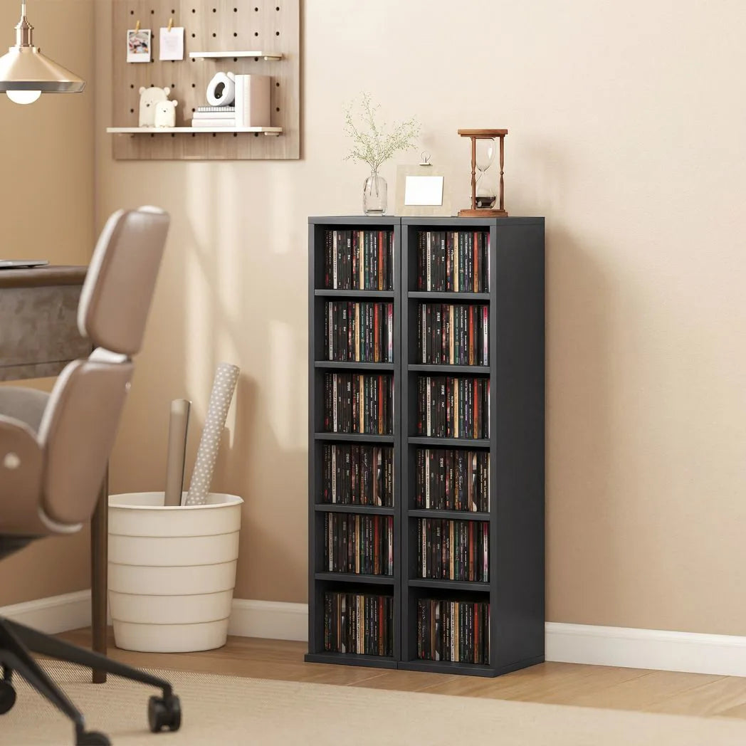 Set of 2 CD Media Display Shelf Unit Tower Rack with Adjustable Shelves, Black