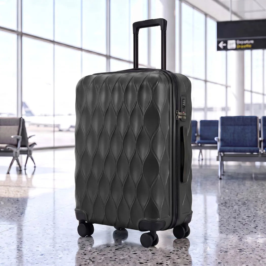 24Inch Suitcase, ABS Hard Shell Checked Luggage with TSA Lock, Spinner Wheels, Telescopic Handle, Black