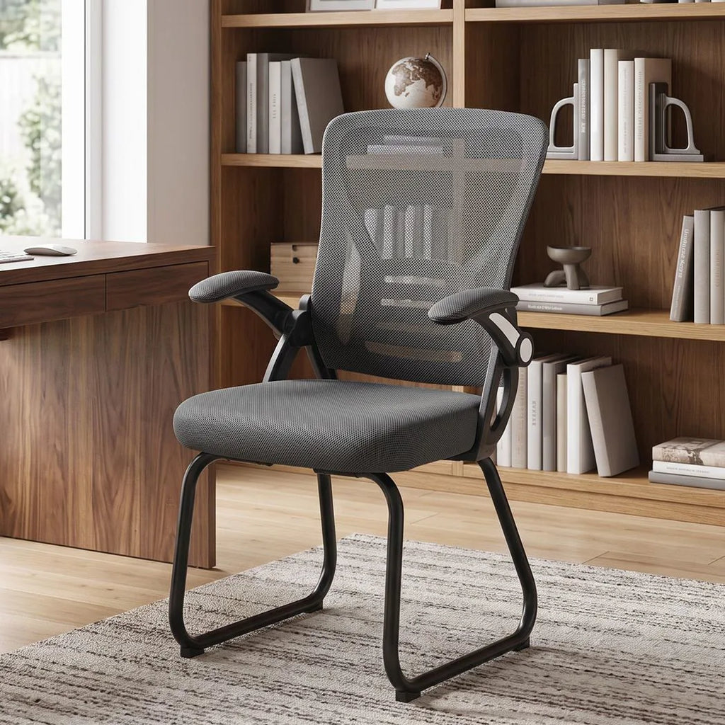 Office Chair, Ergonomic Desk Chair No Wheels with Mesh Backrest and Steel Legs for Home Conference Room, Dark Grey