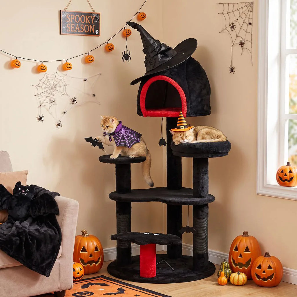 Gothic Halloween Cat Tree — Black, 155cm