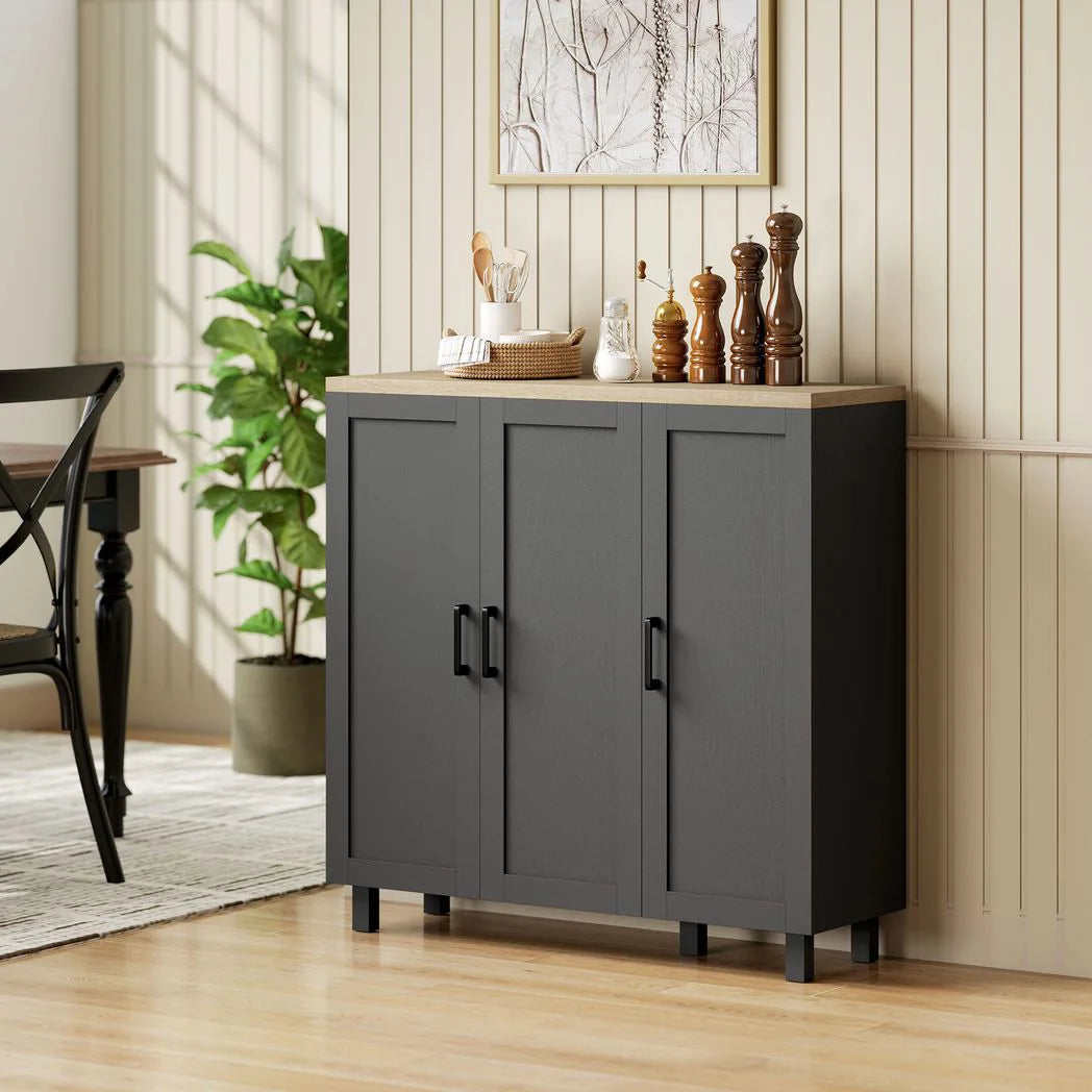 Sideboard Buffet Cabinet, Kitchen Storage Cabinet with 3 Doors and Adjustable Shelves for Living Room, Kitchen, Black