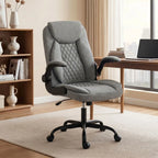 Linen-Look Computer Desk Chair, Executive Office Chair with Flip-Up Armrests and Thick Cushion, Grey
