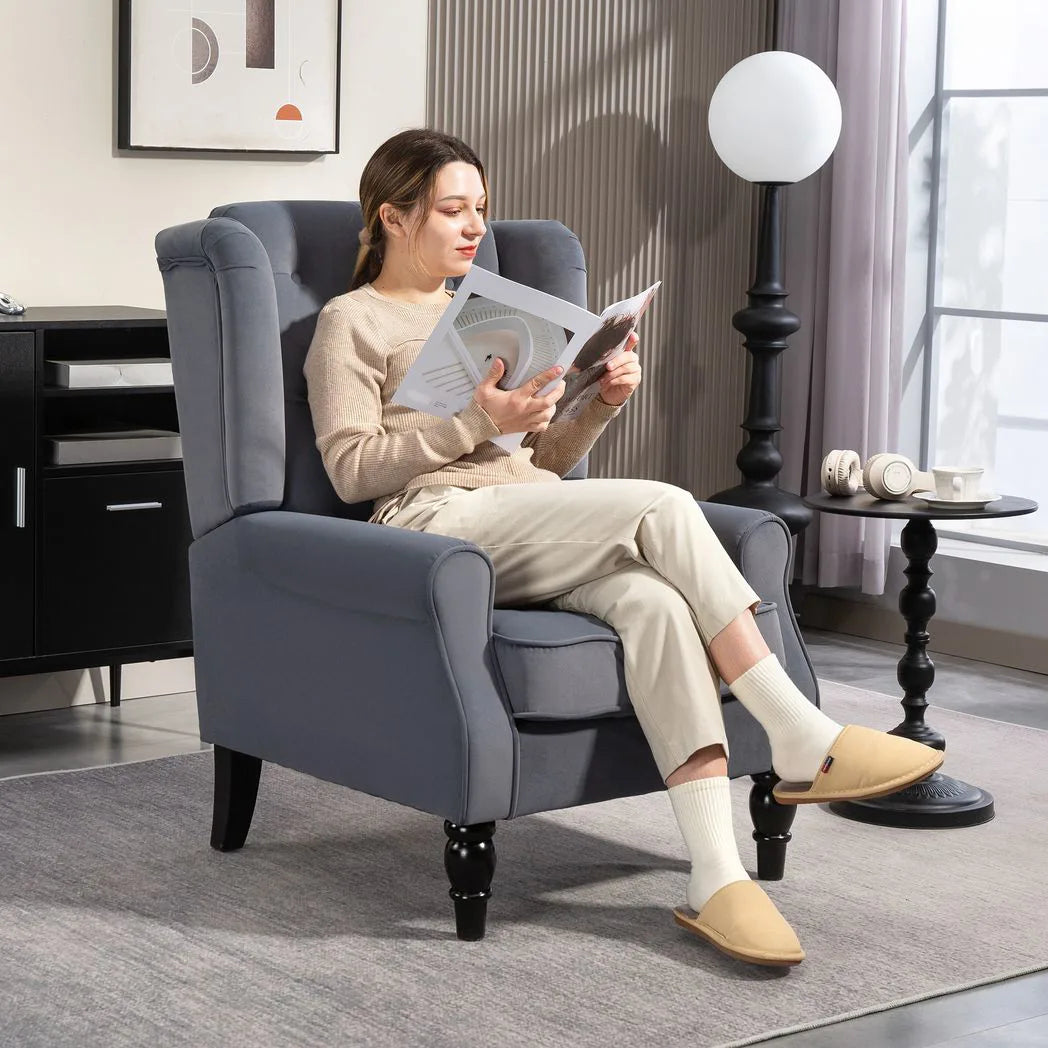 Wingback Accent Chair, Retro Upholstered Button Tufted Occasional Chair for Living Room and Bedroom, Grey