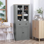180cm Tall Kitchen Pantry Cupboard, Freestanding Storage Cabinet with 5 Tier, Adjustable Shelves, Drawer, Grey