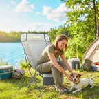 Outsunny Camping Chair for Adults Heavy Duty Folding Camp Chair with Side Pocket and Carry Bag Light Grey