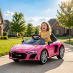 AIYAPLAY Licensed Audi R8 Spyder 12V Electric Car for Kids with Remote Control, Dual Motors, Rear Suspension, Soft Start, Pink