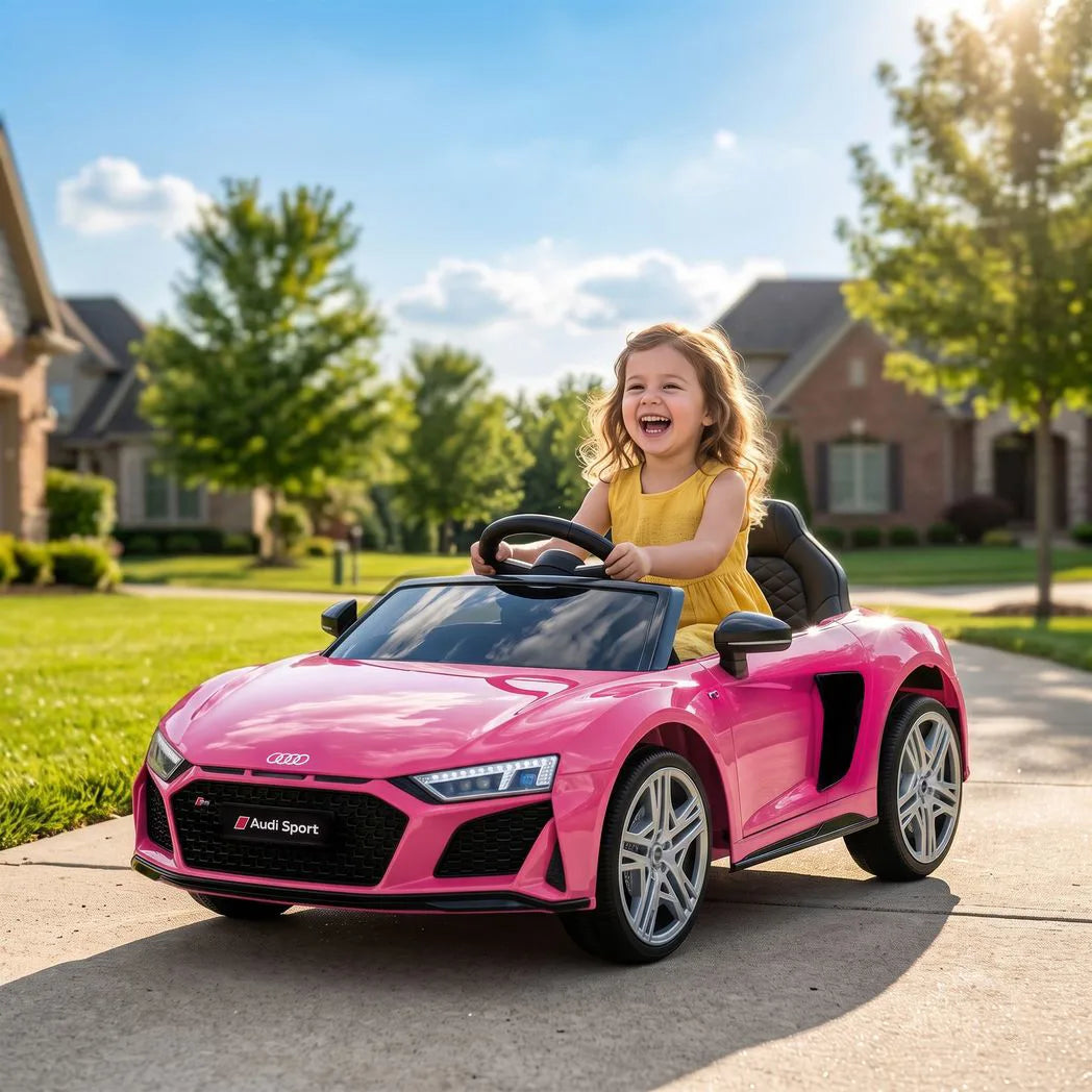 AIYAPLAY Licensed Audi R8 Spyder 12V Electric Car for Kids with Remote Control, Dual Motors, Rear Suspension, Soft Start, Pink