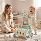 AIYAPLAY Wooden Baby Walker for 1-3 Year, Montessori Inspired Push Along Walker Toys, Multifunctional Activity Centre