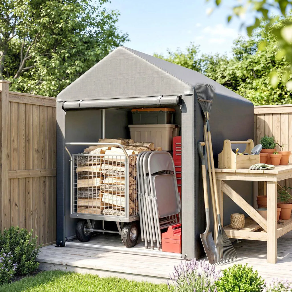 Outsunny 179 x 120cm Temporary Garden Shed, with Accessories - Light Grey