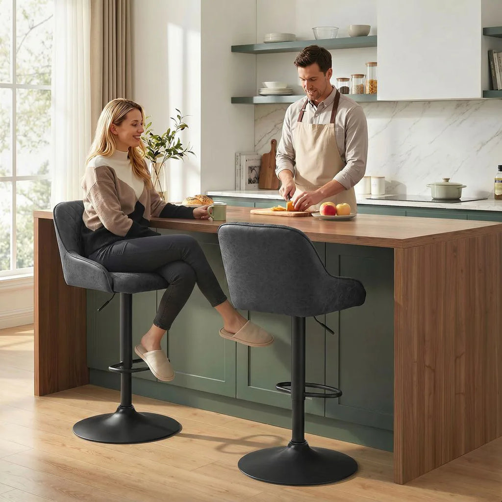 Bar Stools Adjustable Swivel Kitchen Chairs with Backrest Set of 2 for Kitchen Island Black