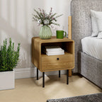 Bedside Table with Drawer and Open Shelf - Oak
