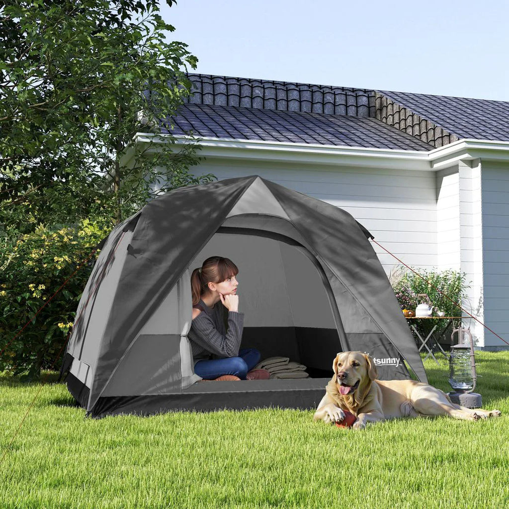 Outsunny Camping Tent, Easy Set Up 2-3 Man Tent with Sewn-in Groundsheet, 3000 mm Dome Tent with Mesh Windows, Dark Grey