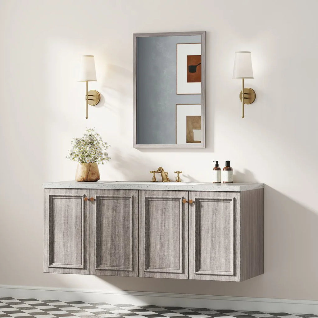 Wall Bathroom Mirror, 40 x 60 cm Wall-Mounted Mirror for Living Room, Bedroom, Hallway, Grey