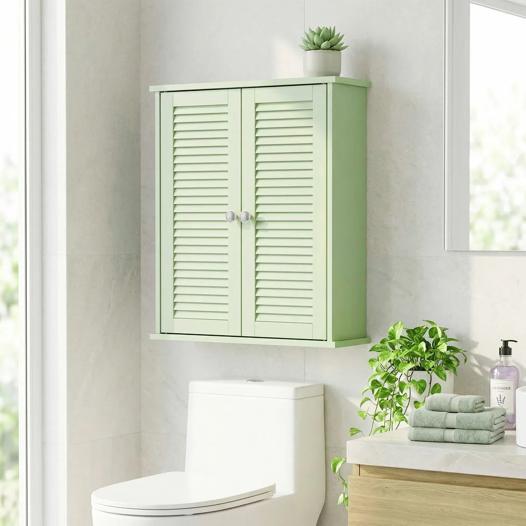 Bathroom Cabinet, Bathroom Wall Cabinet with Louvered Doors and Adjustable Shelf Storage for Kitchen, Light Green