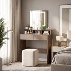 Vanity Table, Dressing Table with Mirror, LED Lights, 2 Drawers, 3 Compartments, 3 Colour Lighting, Walnut
