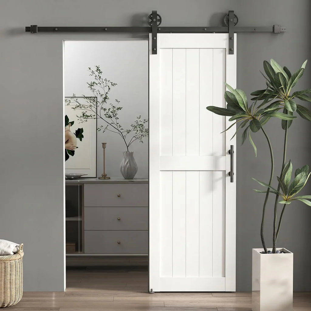 152.4cm Sliding Barn Door Kit, Sliding Door with Track, Hardware, Upgraded Rollers and Floor Guide, Handle, White