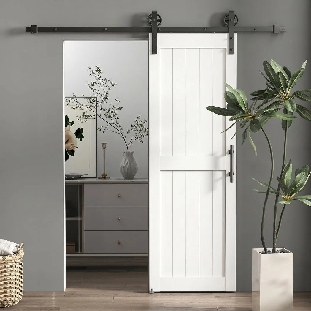 152.4cm Sliding Barn Door Kit, Sliding Door with Track, Hardware, Upgraded Rollers and Floor Guide, Handle, White