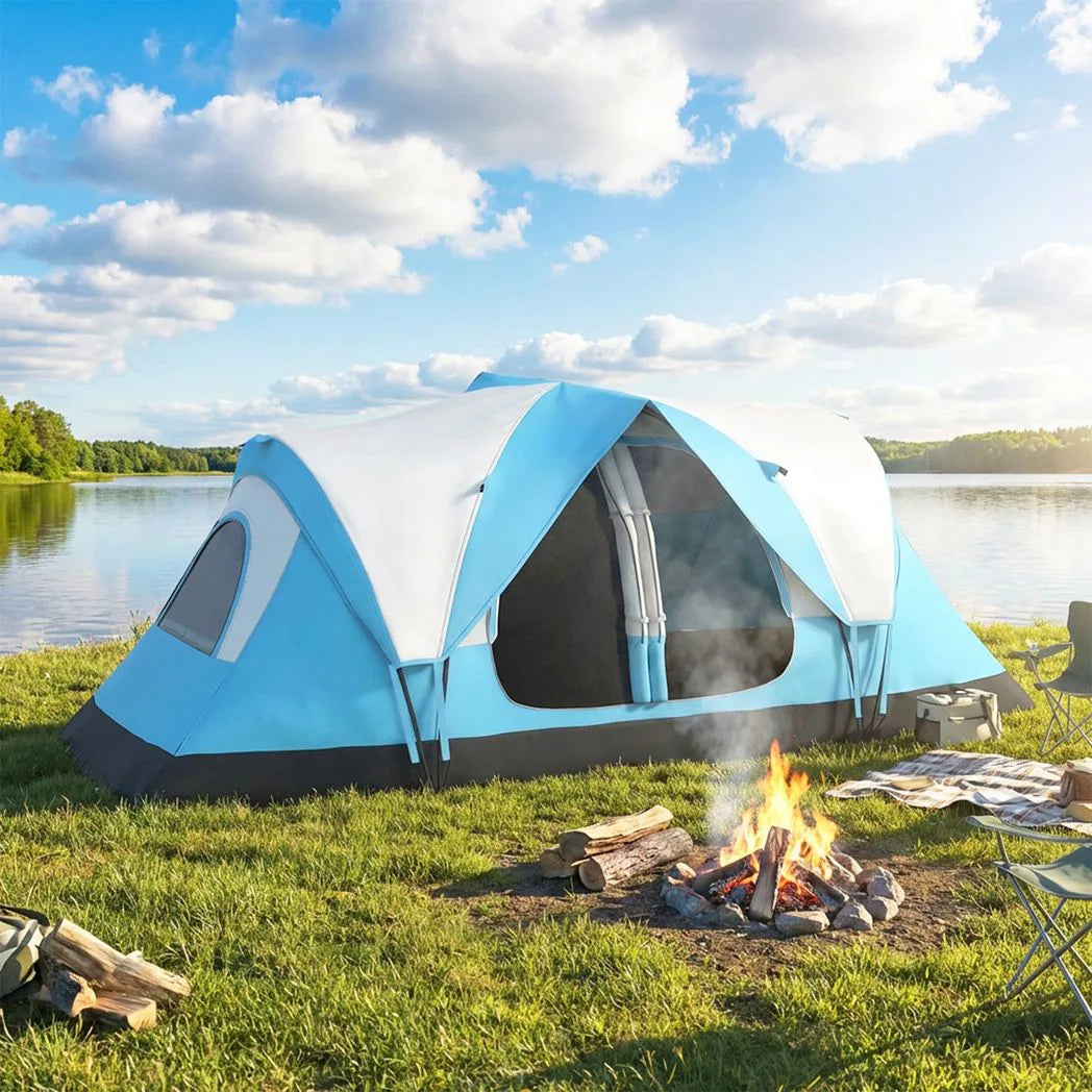 Outsunny Camping Tent for 6 Man with 2000mm Water Resistant Rainfly and Carry Bag for Fishing Hiking Festival, Sky Blue