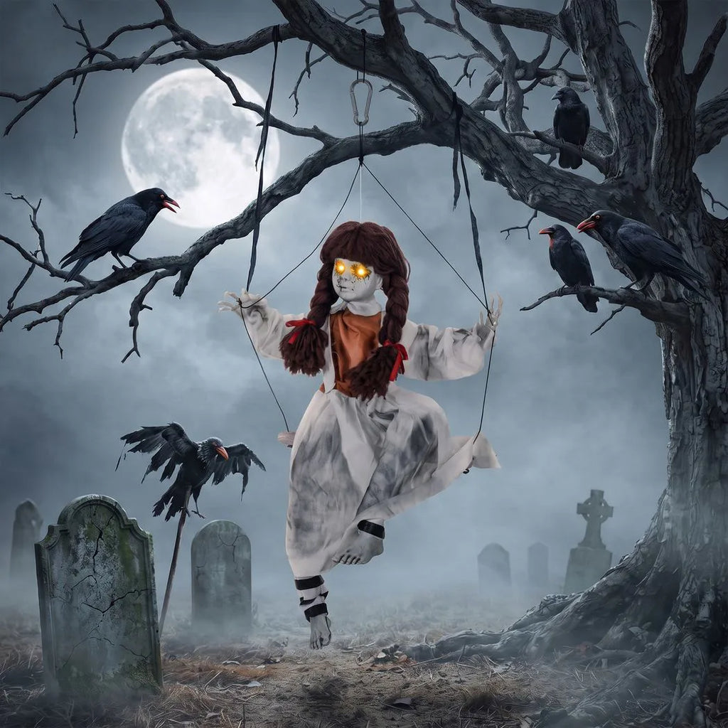Animated Halloween Girl on Swing — 80cm