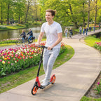 One-click Folding Kick Scooter for 14 w/ Adjustable Handlebar, Push Scooter with Kickstand, Dual Brake System, Red
