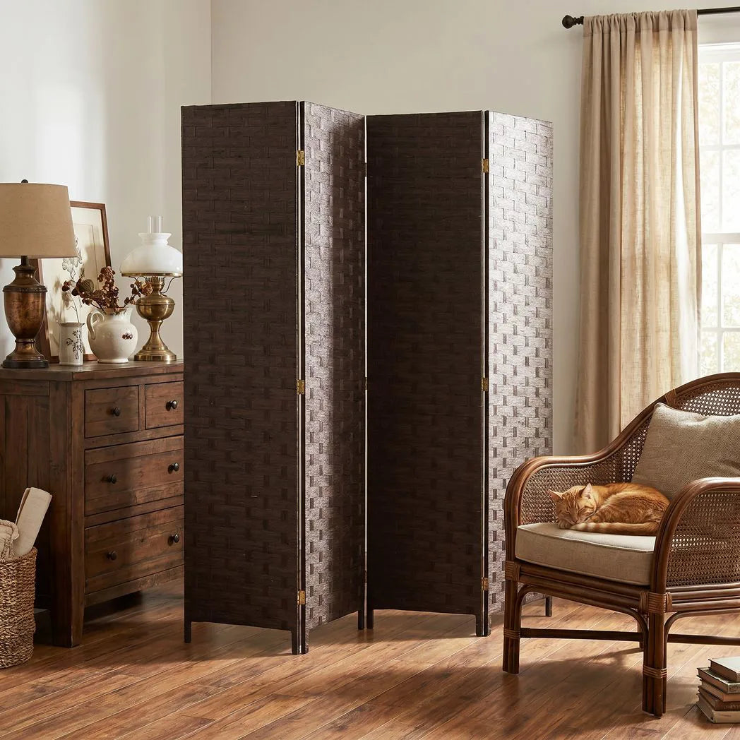 Wave Fibre Freestanding Folding Privacy Screen Panels, Room Divider, Dark Brown