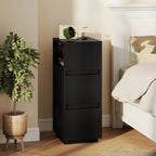 Slim Bedside Table with 2 Drawers — Black, 25cm Wide