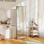 Full Length Mirror, Aluminium Alloy Framed Full Body Mirror with Tempered Glass, Standing or Wall Hanging, Black
