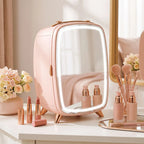 Skincare Refrigerator, 6L Mini Cosmetic Fridge with LED Mirror, Cooling Function for Bedroom, Skincare, Office, Pink