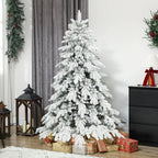 HOMCOM 6ft Super Flocked Christmas Tree - Green/White